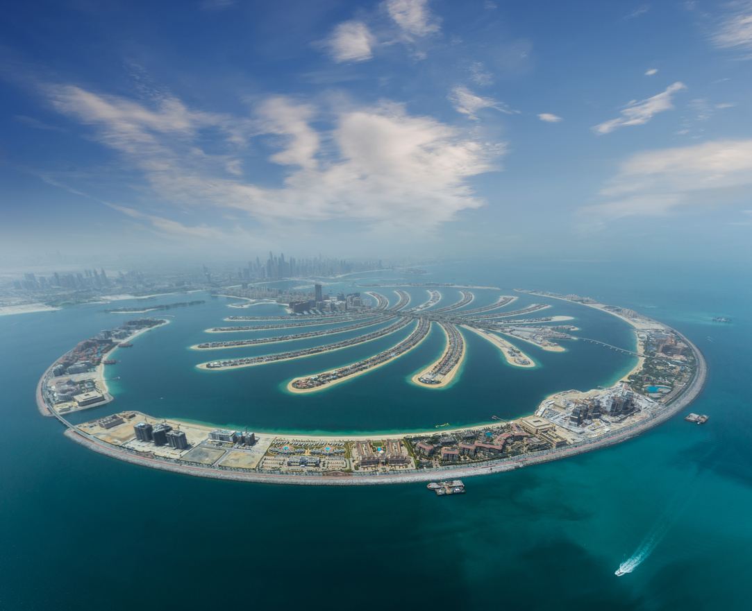 Dubai Palm artificial Island from hydroplane